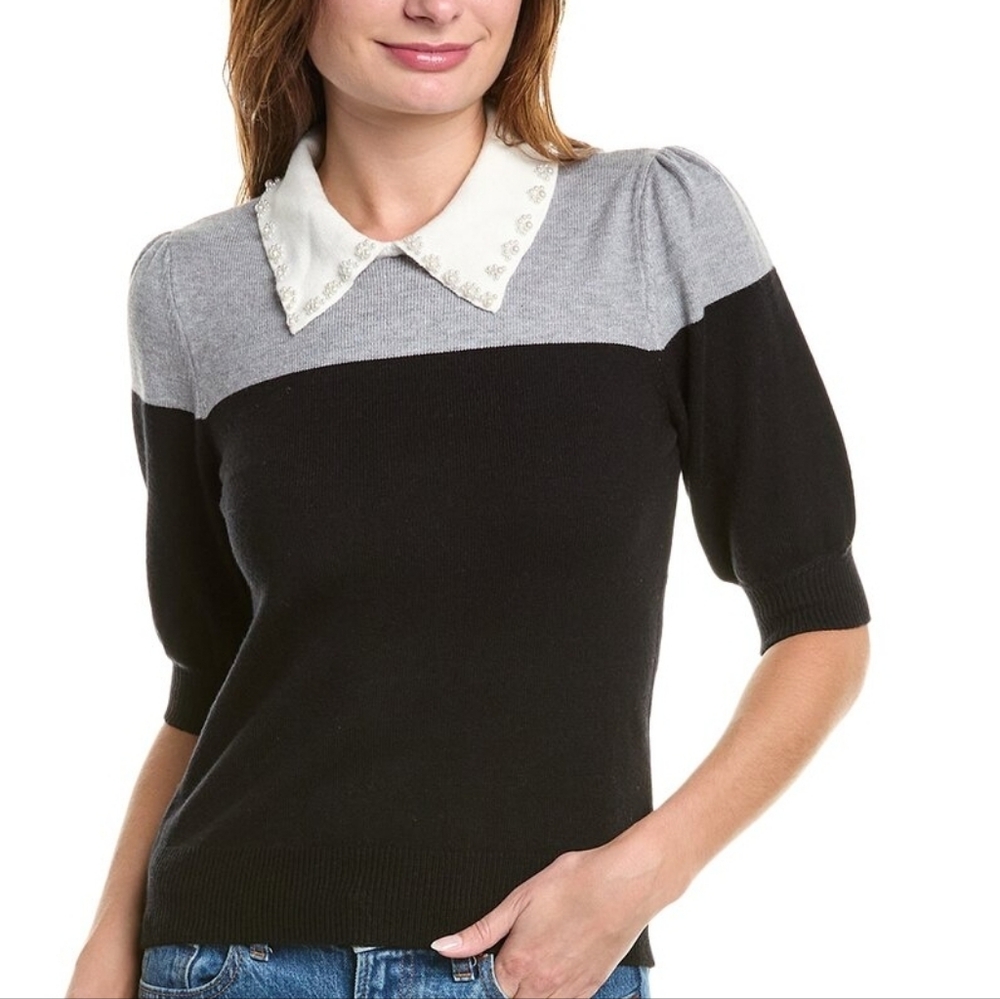 Laundry By Shelli Segal Black and Gray Colorblock Sweater